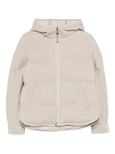 Brunello Cucinelli Hooded Puffer Jacket In Neutral