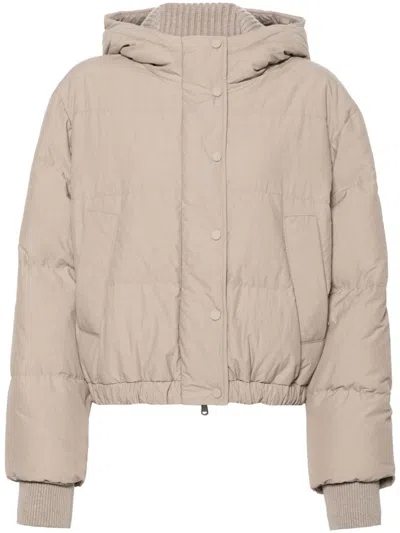 Brunello Cucinelli Hooded Puffer Jacket In Neutrals