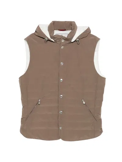 Brunello Cucinelli Hooded Quilted Gilet In Brown