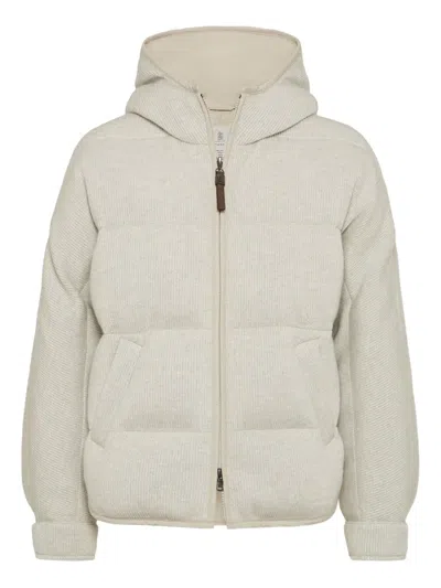 Brunello Cucinelli Hooded Ribbed Puffer Jacket In Nude