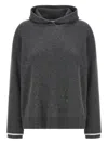 Brunello Cucinelli Ribbed Texture Hooded Sweater With Long Sleeves In Gray
