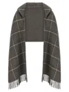 Brunello Cucinelli Checked Pattern Hooded Scarf With Fringed Edges In Gray