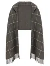 Brunello Cucinelli Checked Pattern Hooded Scarf With Fringed Edges In Gray