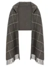 Brunello Cucinelli Checked Pattern Hooded Scarf With Fringed Edges In Gray