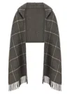 Brunello Cucinelli Checked Pattern Hooded Scarf With Fringed Edges In Gray