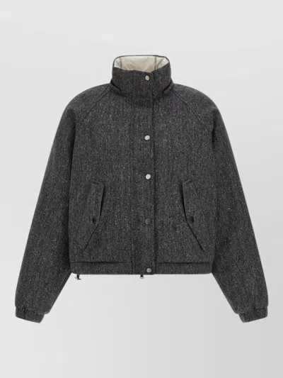Brunello Cucinelli Hooded Silk Nylon Coat Elastic Cuffs Pockets In Gray