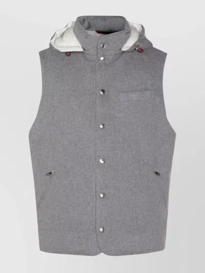 Brunello Cucinelli Hooded Sleeveless Vests With Multiple Pockets In Gray
