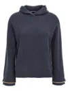 Brunello Cucinelli Ribbed Texture Hooded Sweater With Long Sleeves In Blue