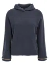 Brunello Cucinelli Ribbed Texture Hooded Sweater With Long Sleeves In Blue