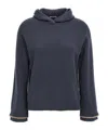 Brunello Cucinelli Ribbed Texture Hooded Sweater With Long Sleeves In Blue