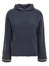Brunello Cucinelli Ribbed Texture Hooded Sweater With Long Sleeves In Blue
