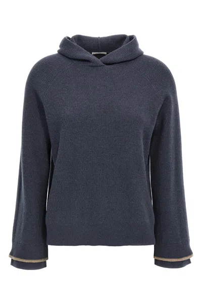 Brunello Cucinelli Hooded Sweater In Blue