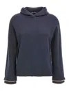 Brunello Cucinelli Ribbed Texture Hooded Sweater With Long Sleeves In Blue