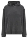 Brunello Cucinelli Ribbed Texture Hooded Sweater With Long Sleeves In Gray