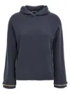 Brunello Cucinelli Ribbed Texture Hooded Sweater With Long Sleeves In Blue