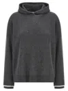 Brunello Cucinelli Ribbed Texture Hooded Sweater With Long Sleeves In Gray
