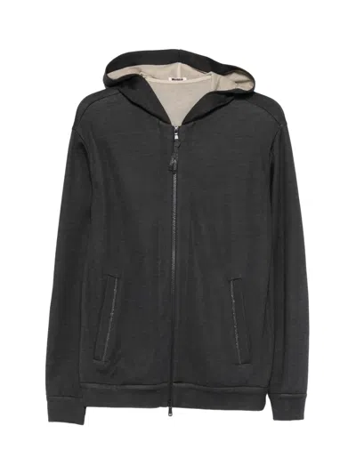 Brunello Cucinelli Luxurious Zip-up Hoodie With Monile Embroidery In Black