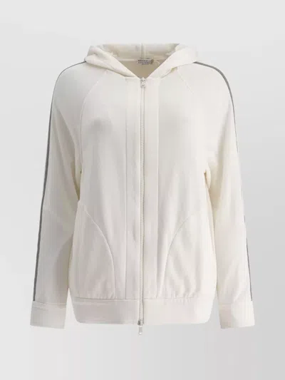 BRUNELLO CUCINELLI HOODED SWEATSHIRT WITH CONTRAST STRIPE DETAIL