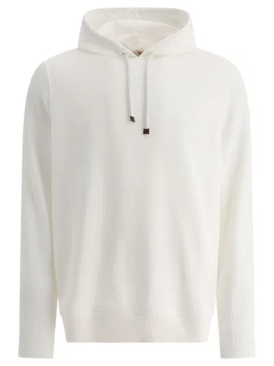 Brunello Cucinelli Hooded Sweatshirt With Cotton Rib Knit Sleeves In White