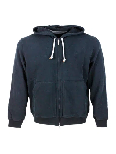 BRUNELLO CUCINELLI HOODED SWEATSHIRT WITH DRAWSTRING AND ZIP CLOSURE