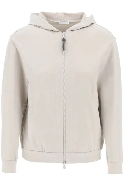 Brunello Cucinelli Hooded Sweatshirt With Precious In Beige,neutro