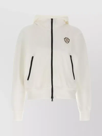 Brunello Cucinelli Hooded Sweatshirt With Ribbed Cuffs And Side Zip Pockets In White