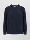 Brunello Cucinelli Hooded Sweatshirt With Side Stripe Detail In Blue
