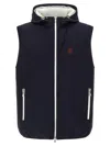Brunello Cucinelli Water-repellent Technical Fabric Hooded Vest In Blue