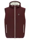 Brunello Cucinelli Hooded Vest With Elastic Hem And Side Zipper Pockets In Burgundy