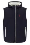 Brunello Cucinelli Water-repellent Technical Fabric Hooded Vest In Blue