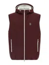 Brunello Cucinelli Hooded Vest With Elastic Hem And Side Zipper Pockets In Burgundy