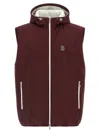 Brunello Cucinelli Hooded Vest With Elastic Hem And Side Zipper Pockets In Burgundy