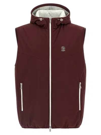 BRUNELLO CUCINELLI HOODED VEST GILET BORDEAUX