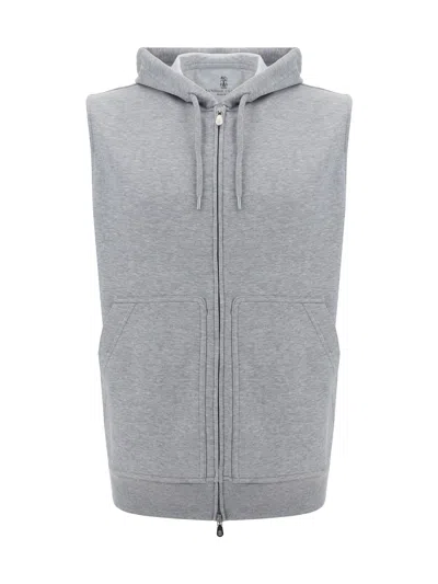 Brunello Cucinelli Hooded Vest In Grigio Medio