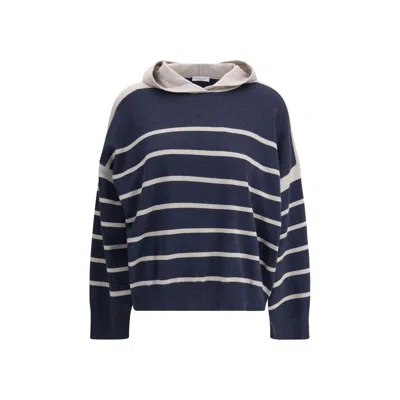 Brunello Cucinelli Hooded Women's Sweater In Blue