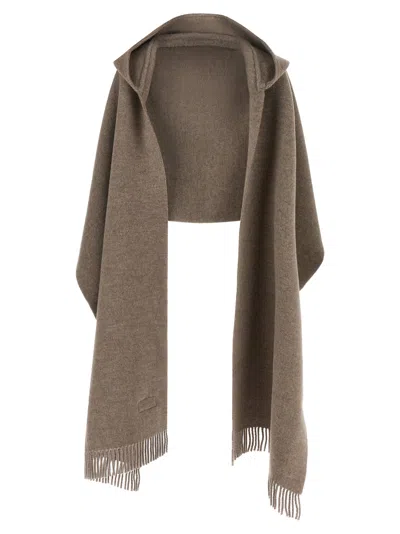 Brunello Cucinelli Wool-cashmere Blend Hooded Scarf In Brown