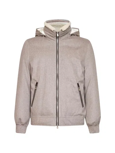 Brunello Cucinelli Grey Cashmere Shearling Detail Jacket In Gray