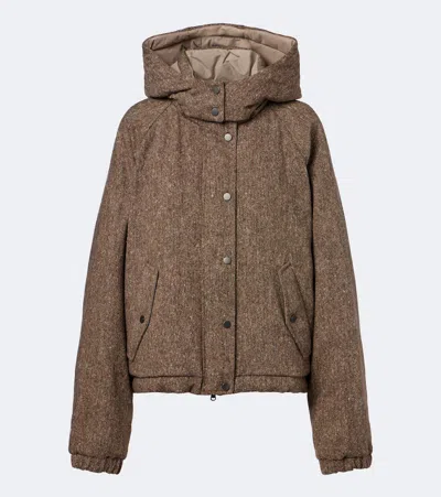 Brunello Cucinelli Hooded Wool-blend Down Jacket In Brown