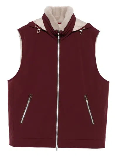 Brunello Cucinelli Hooded Zip-front Gilet In Red