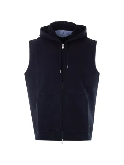 Brunello Cucinelli Contrasting-sleeves Sweatjacket In Navy