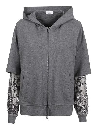 Brunello Cucinelli Hooded Zip Jacket In Gray