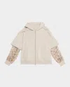 Brunello Cucinelli Hooded Zip Jacket With Sheer Sequined Raindrop Sleeves In White