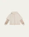 Brunello Cucinelli Hooded Zip Jacket With Sheer Sequined Raindrop Sleeves In White