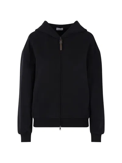Brunello Cucinelli Hooded Zip-up Sweater In Black