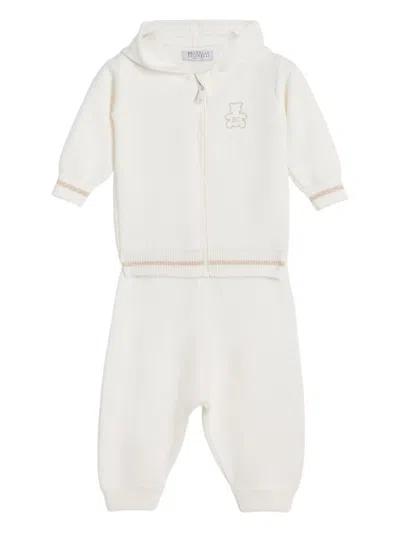 Brunello Cucinelli Babies' Hooded Zip-up Sweatshirt In Neutral
