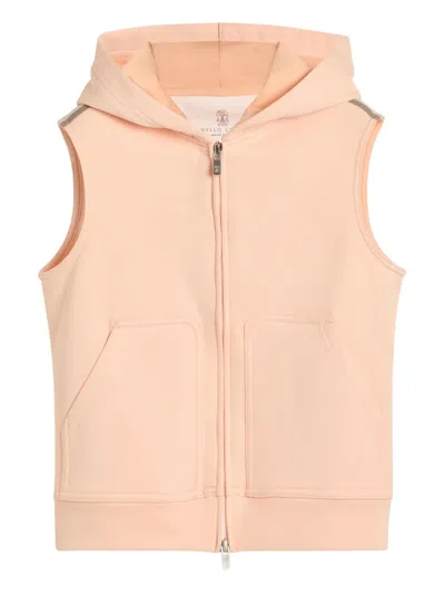 Brunello Cucinelli Kids' Hooded Zip-up Vest In Orange