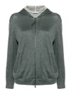 Brunello Cucinelli Cotton And Silk Blend Hooded Zipped Cardigan In Gris