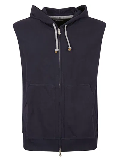 Brunello Cucinelli Hooded Zipped Gilet In Cobalt