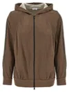 Brunello Cucinelli Brown Sweatshirt With Fixed Hood And Monil Detail On The Sleeve In Cotton Blend W
