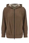 Brunello Cucinelli Brown Sweatshirt With Fixed Hood And Monil Detail On The Sleeve